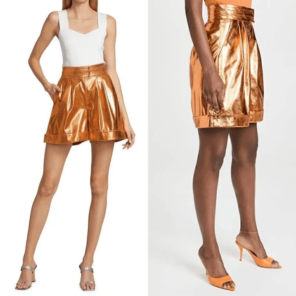 REVOLVE KIMBERLY GOLDSON LIZZIE METALLIC FAUX LEATHER SHORTS IN COPPER